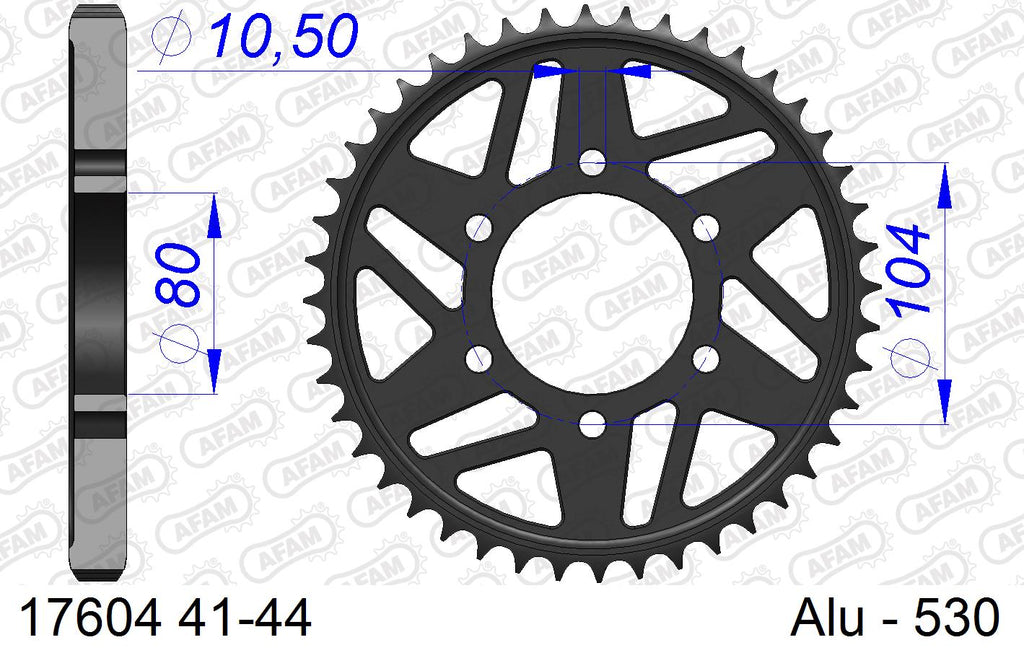 AFAM Rear Sprocket, 530 (OE Pitch), Alu - 42T, 112 links reqd