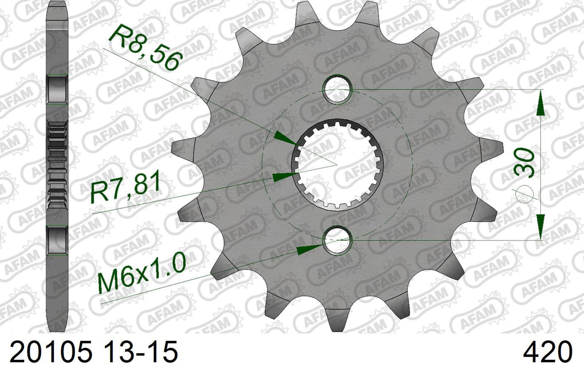 AFAM Front Sprocket, 420 (OE Pitch), Steel - 14T, 116 links reqd