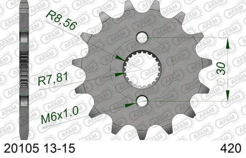 AFAM Front Sprocket, 420 (OE Pitch), Steel - 14T, 116 links reqd