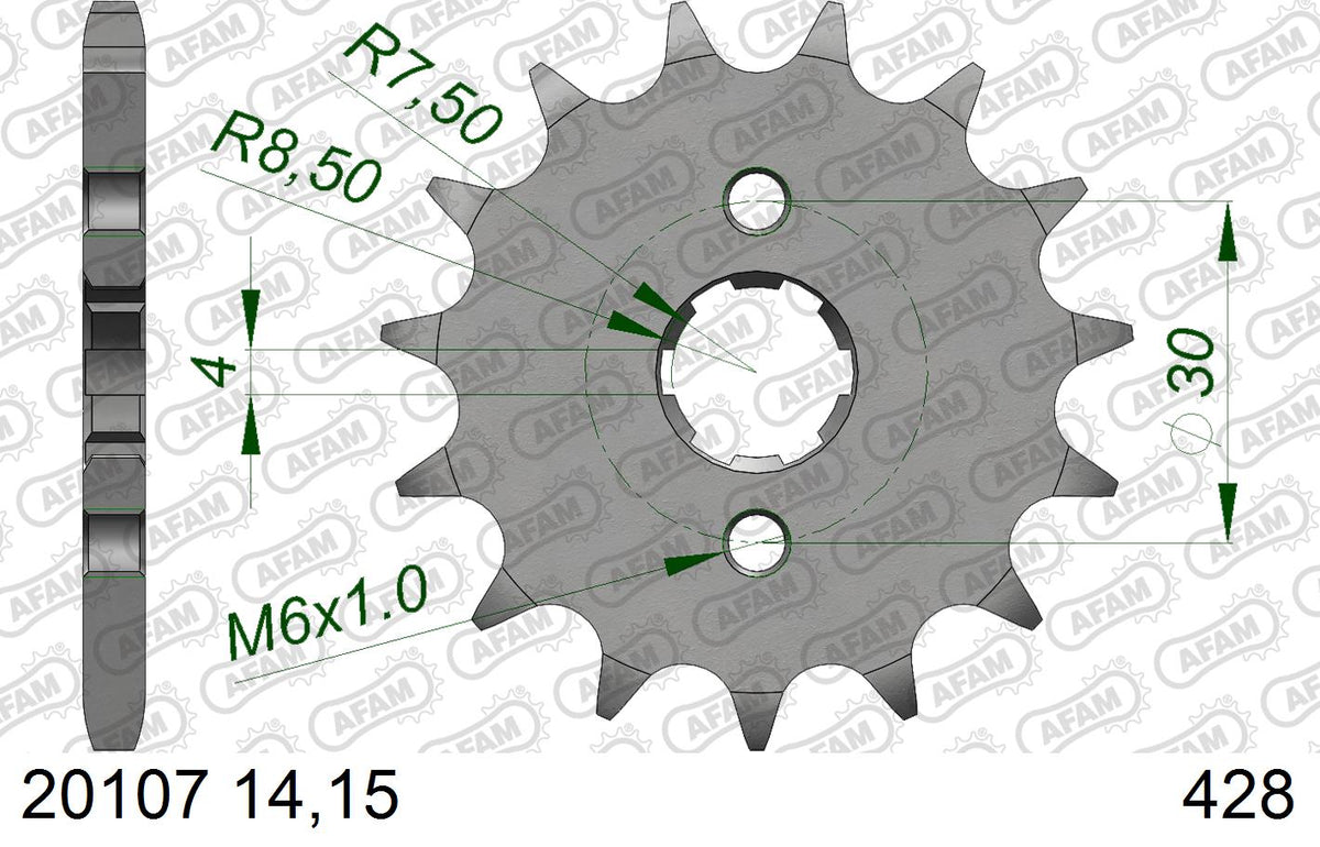 AFAM Front Sprocket, 428 (OE Pitch), Steel - 14T (orig size) (20107-14)