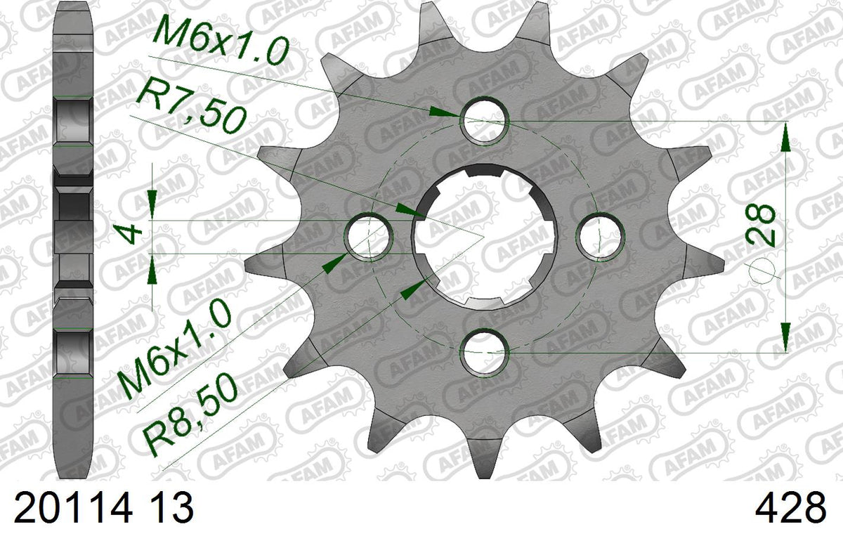 AFAM Front Sprocket, 428 (OE Pitch), Steel - 13T, 118 links reqd – Honda CRF125F 2016–2026