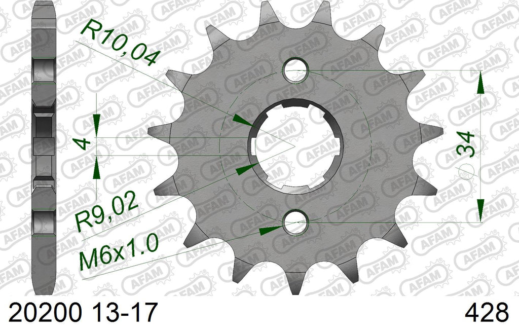 AFAM Front Sprocket, 428 (OE Pitch), Steel - 14T (orig size) (20200-14)
