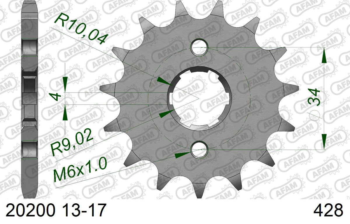 AFAM Front Sprocket, 428 (OE Pitch), Steel - 14T (orig size) (20200-14)