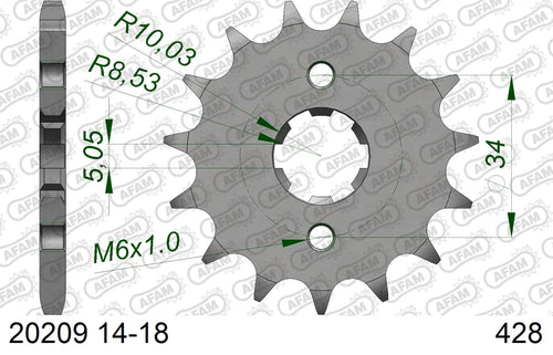AFAM Front Sprocket, 428 (OE Pitch), Steel - 17T, 124 links reqd