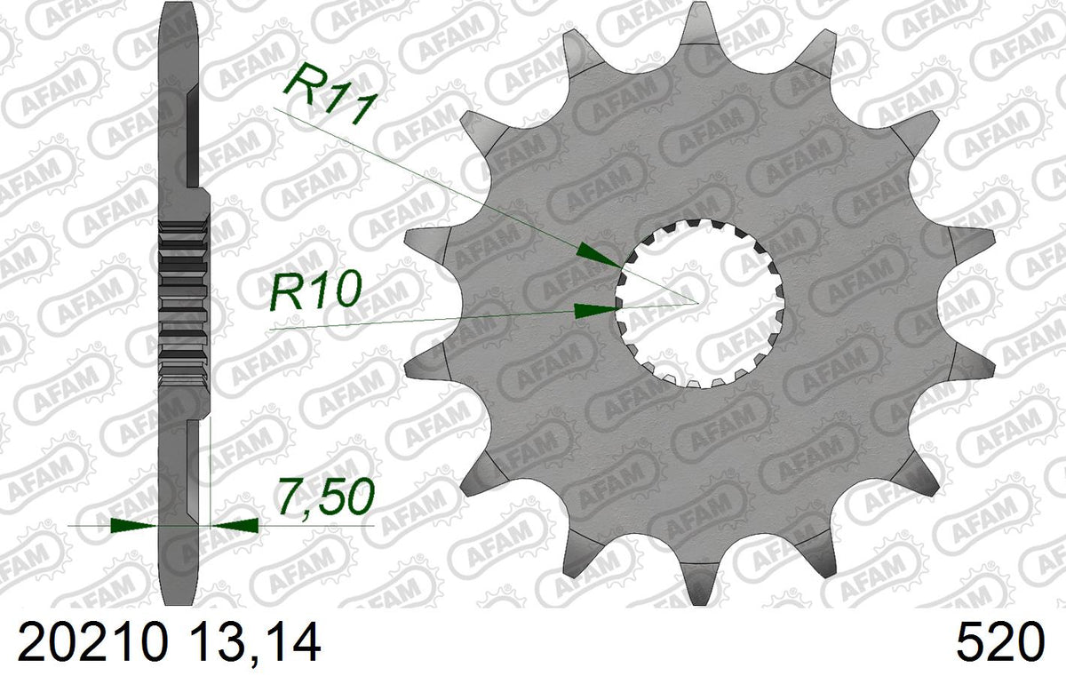 AFAM Front Sprocket, 520 (OE Pitch), Steel - 14T, 116 links reqd (20210-14)