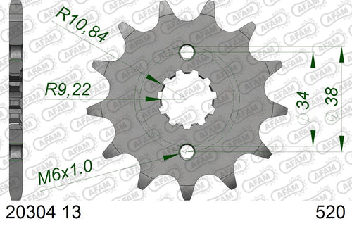 AFAM Front Sprocket, 520 (OE Pitch), Steel - 13T, 102 links reqd – Honda NSR250R / SE 1990–1993