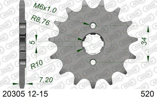 AFAM Front Sprocket, 520 (OE Pitch), Steel - 14T (orig size) (20305-14)
