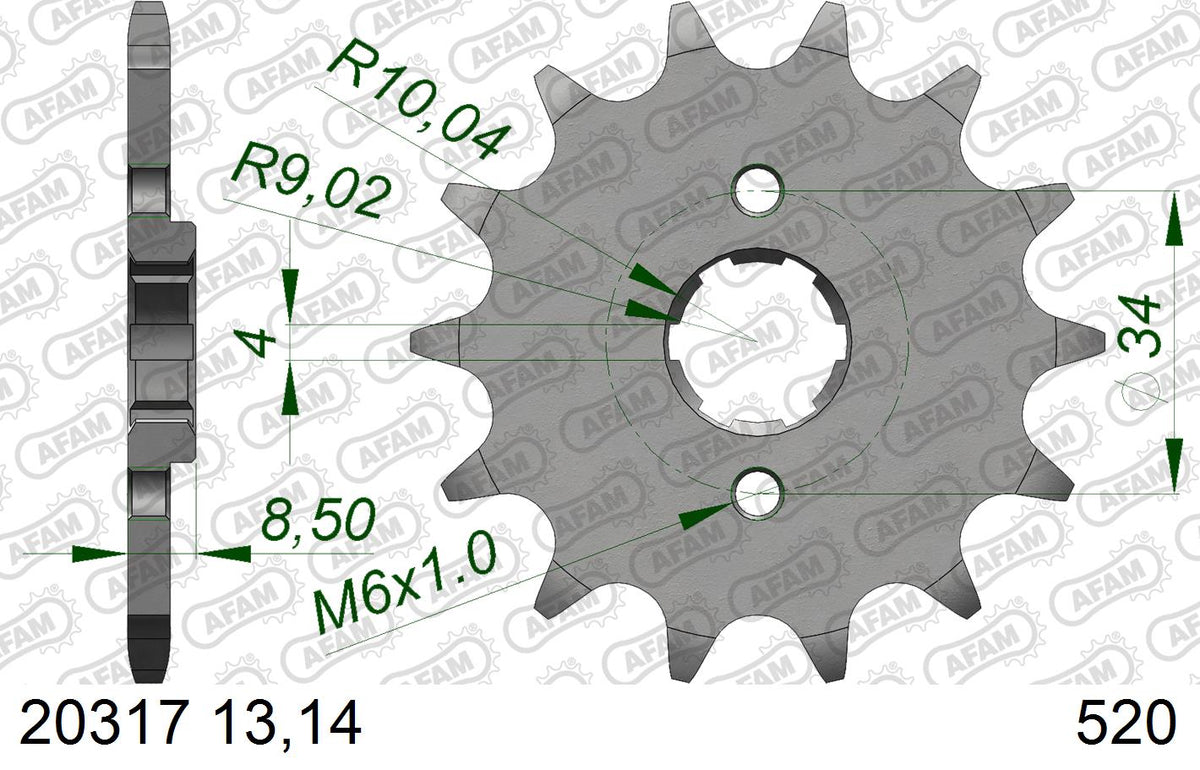 AFAM Front Sprocket, 520 (OE Pitch), Steel - 14T (orig size) (20317-14)