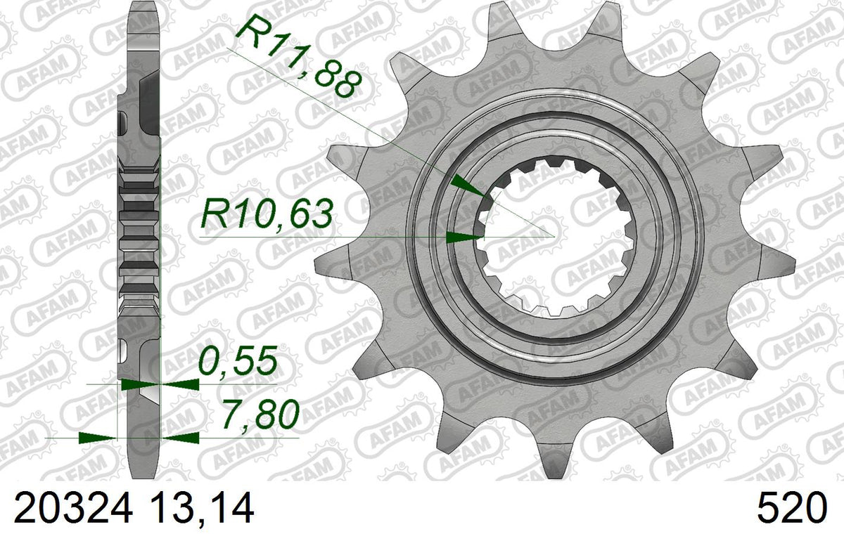 AFAM Front Sprocket, 520 (OE Pitch), Steel - 13T, 114 links reqd – Honda CRF250R / RX 2018–2021