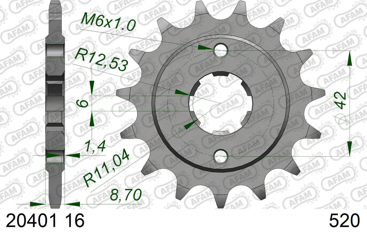 AFAM Front Sprocket, 520 (OE Pitch), Steel - 16T (orig size) – Honda CB400N Super Dream 1981–1983 / Honda CM400A / T / TZ 1981–1983