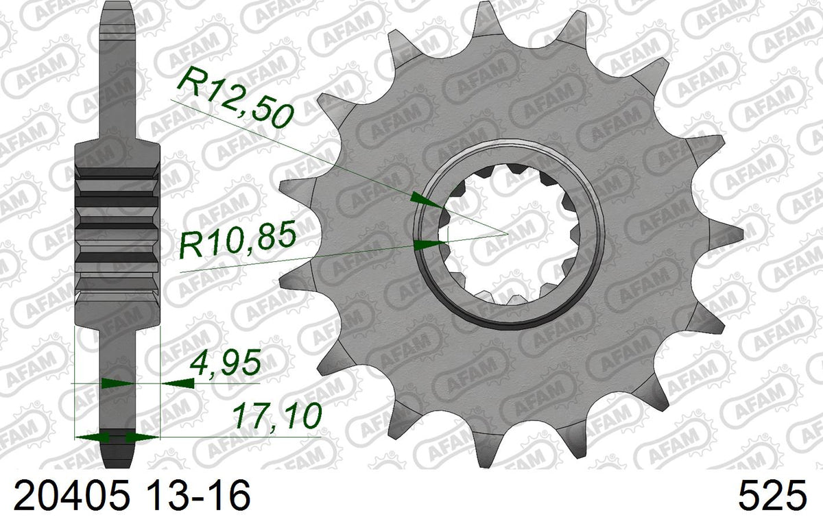 AFAM Front Sprocket, 525 (OE Pitch), Steel - 15T (orig size) (20405-15)