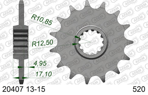 AFAM Front Sprocket, 520 (OE Pitch), Steel - 15T (orig size) (20407-15)