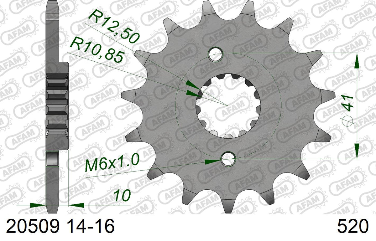 AFAM Front Sprocket, 520 (OE Pitch), Steel - 15T, 110 links reqd (20509-15)