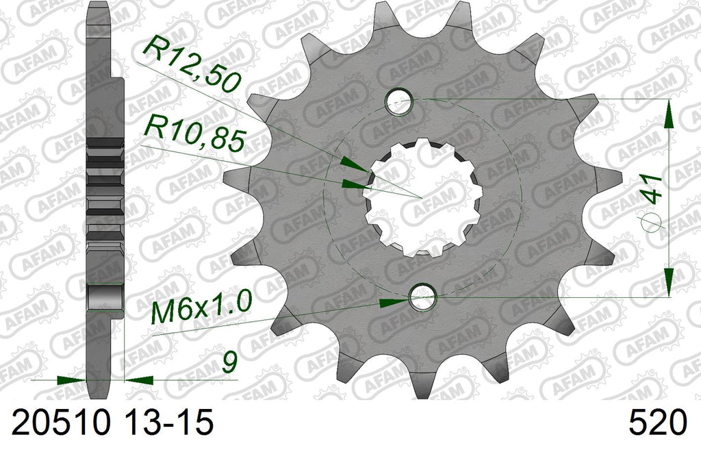 AFAM Front Sprocket, 520 (OE Pitch), Steel - 15T, 112 links reqd (20510-15)