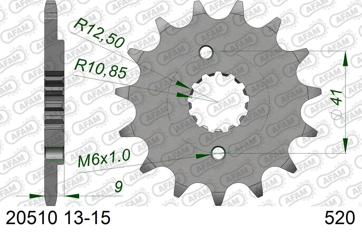 AFAM Front Sprocket, 520 (OE Pitch), Steel - 15T, 112 links reqd (20510-15)
