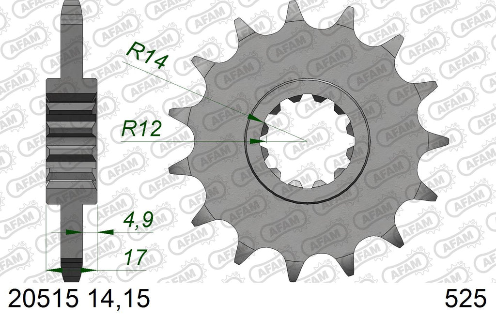 AFAM Front Sprocket, 525 (OE Pitch), Steel - 15T (orig size) (20515-15)