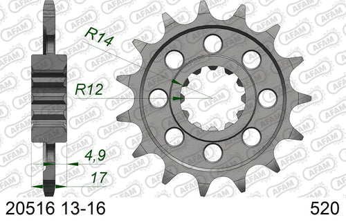 AFAM Front Sprocket, 520 conversion, Steel - 15T (orig size) – Honda CB600 Hornet 1998–2004 / Honda CBR600F 1997–1998