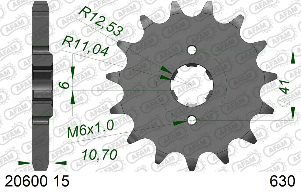 AFAM Front Sprocket, 630 (OE Pitch), Steel - 15T, 88 links reqd