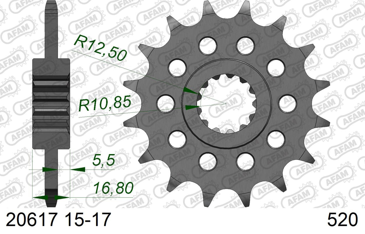 AFAM Front Sprocket, 520 (OE Pitch), Steel - 16T (orig size) (20617-16)