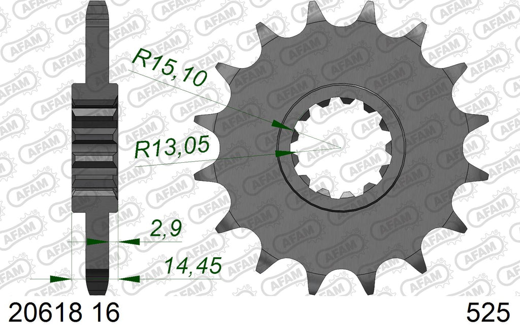 AFAM Front Sprocket, 525 (OE Pitch), Steel - 16T, 110 links reqd – Honda Crossrunner 800 2015–2019 / Honda VFR800 Vtec 2014–2019