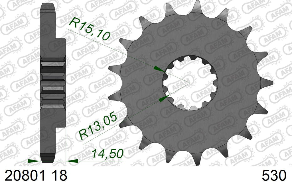 AFAM Front Sprocket, 530 (OE Pitch), Steel - 18T (orig size) – Honda CBX1000 1981–1982
