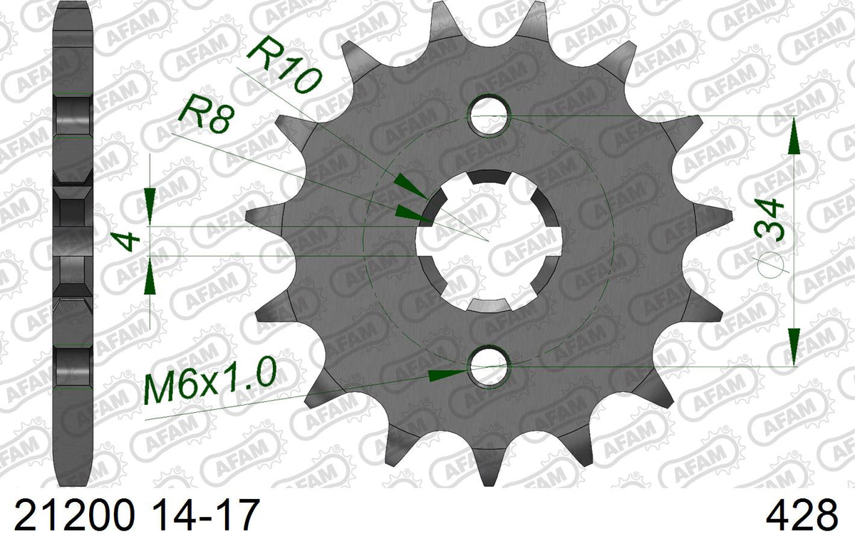 AFAM Front Sprocket, 428 (OE Pitch), Steel - 14T (orig size) (21200-14)