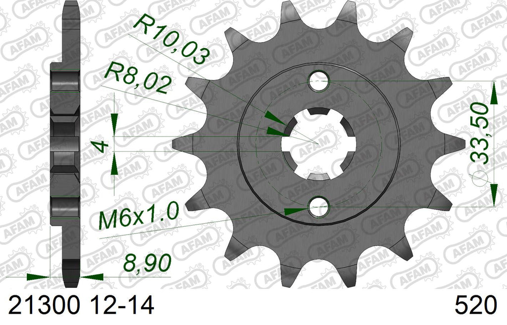 AFAM Front Sprocket, 520 (OE Pitch), Steel - 14T (orig size) (21300-14)