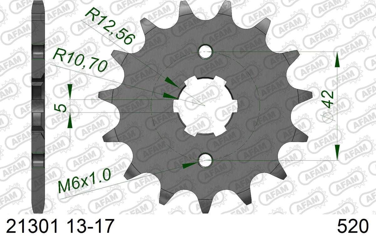 AFAM Front Sprocket, 520 (OE Pitch), Steel - 16T (orig size) (21301-16)