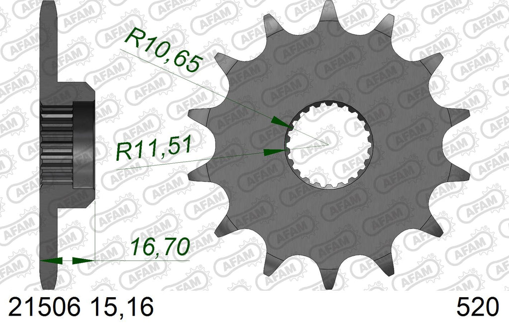 AFAM Front Sprocket, 520 (OE Pitch), Steel - 16T, 110 links reqd – Yamaha XJ600 Diversion 1991–1997 / Yamaha XJ600S Diversion 1998–2003