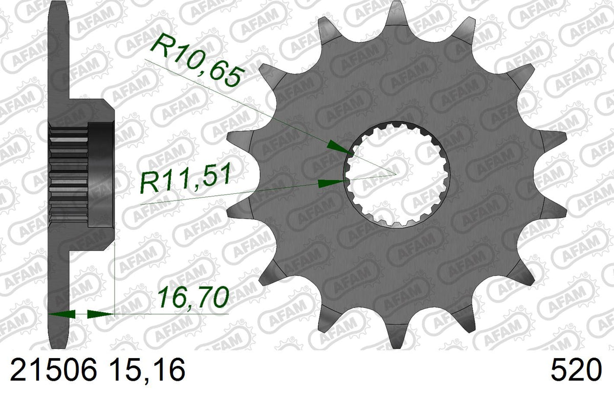 AFAM Front Sprocket, 520 (OE Pitch), Steel - 16T, 110 links reqd – Yamaha XJ600 Diversion 1991–1997 / Yamaha XJ600S Diversion 1998–2003