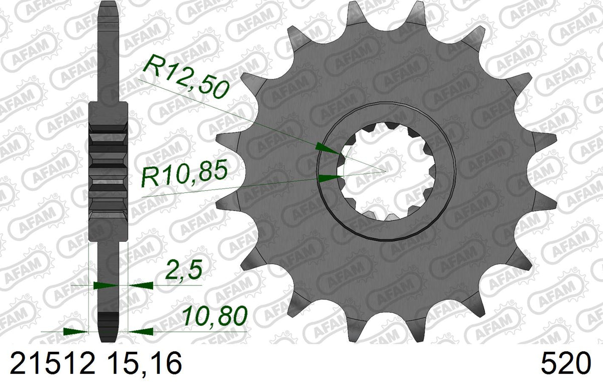 AFAM Front Sprocket, 520 (OE Pitch), Steel - 16T (orig size) – Yamaha XJ6N / S / Diversion (600cc) 2009–2016