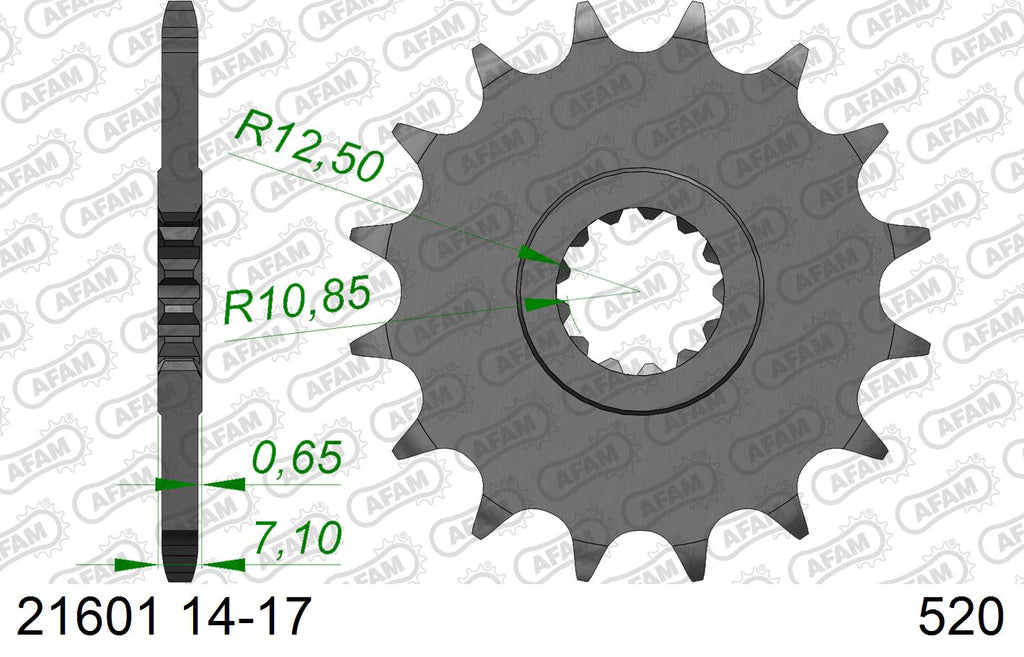 AFAM Front Sprocket, 520 (OE Pitch), Steel - 16T (orig size) – Kawasaki ZX-6R 2007–2022 / Yamaha XTZ750 Super Tenere 1989–1996