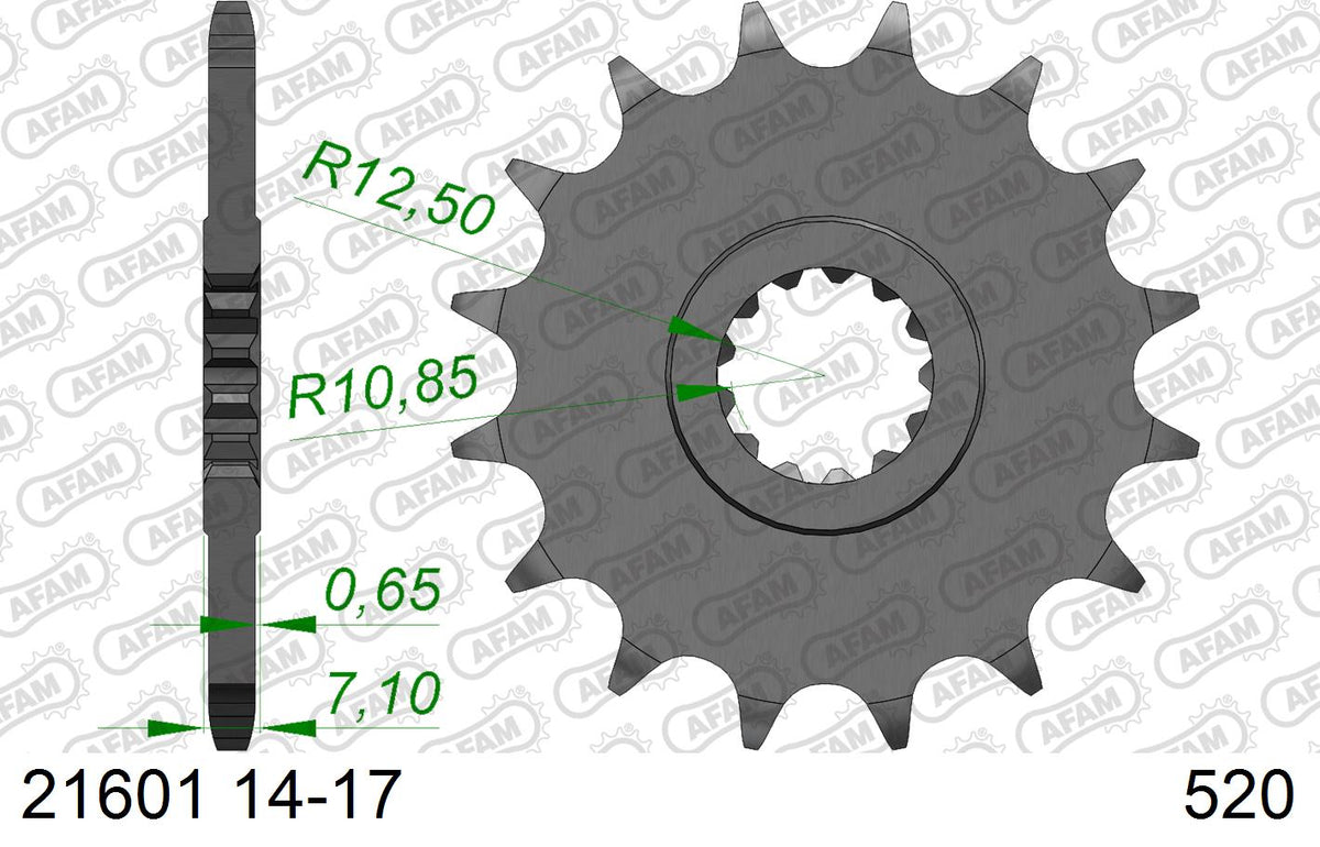 AFAM Front Sprocket, 520 (OE Pitch), Steel - 16T (orig size) – Kawasaki ZX-6R 2007–2022 / Yamaha XTZ750 Super Tenere 1989–1996