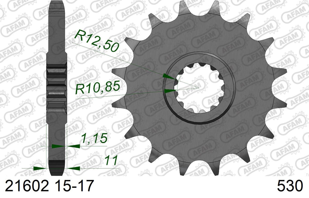AFAM Front Sprocket, 530 (OE Pitch), Steel - 16T (orig size) (21602-16)