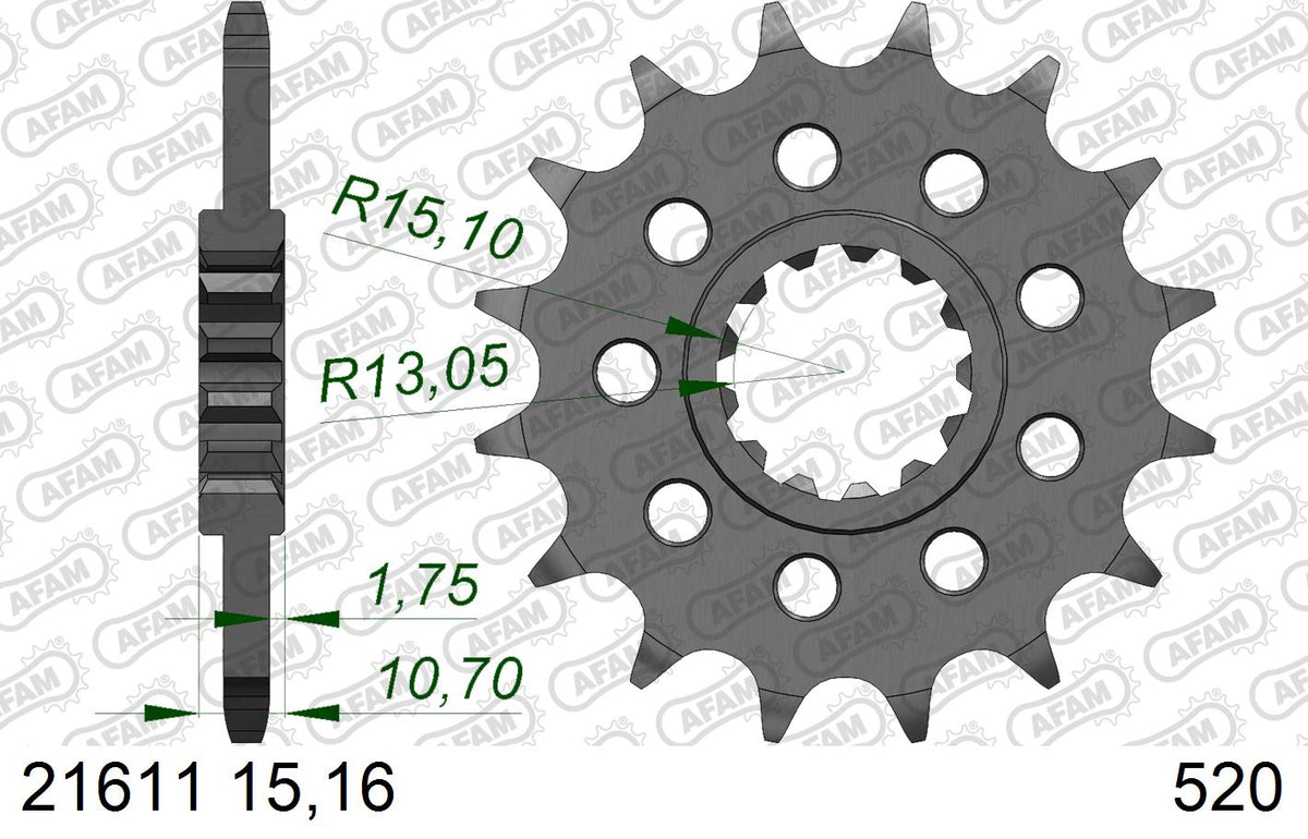 AFAM Front Sprocket, 520 conversion, Steel - 16T (orig size) (21611-16)