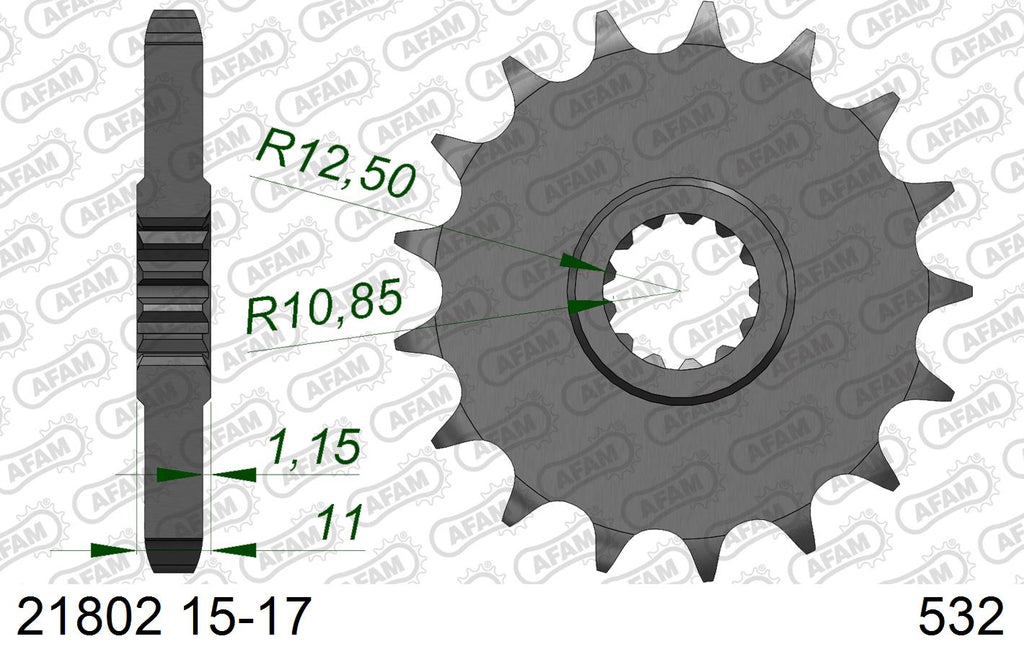 AFAM Front Sprocket, 532 conversion, Steel - 16T (orig size) (21802-16)