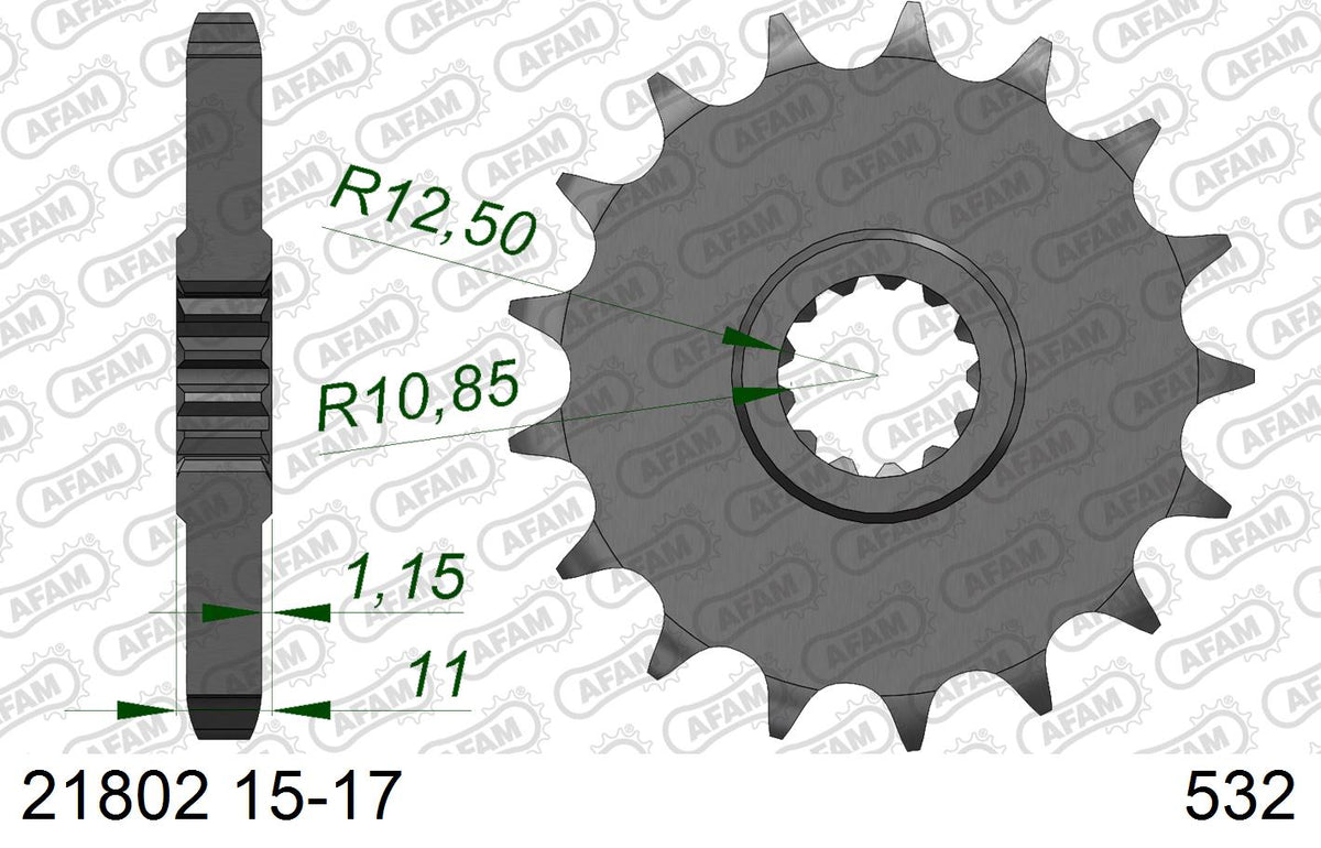 AFAM Front Sprocket, 532 conversion, Steel - 16T (orig size) (21802-16)