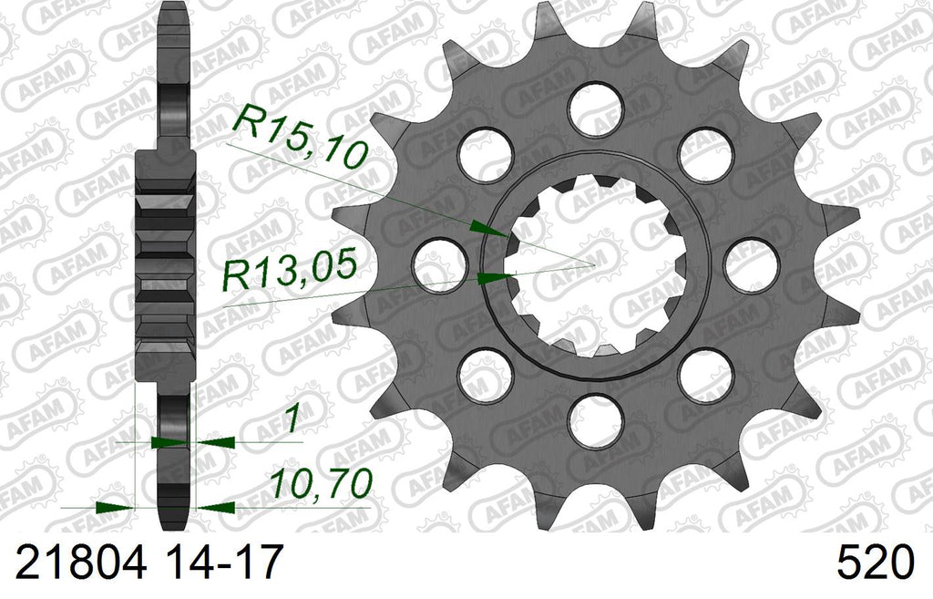 AFAM Front Sprocket, 520 conversion, Steel - 17T (orig size) – Yamaha YZF-R1 1998–2014
