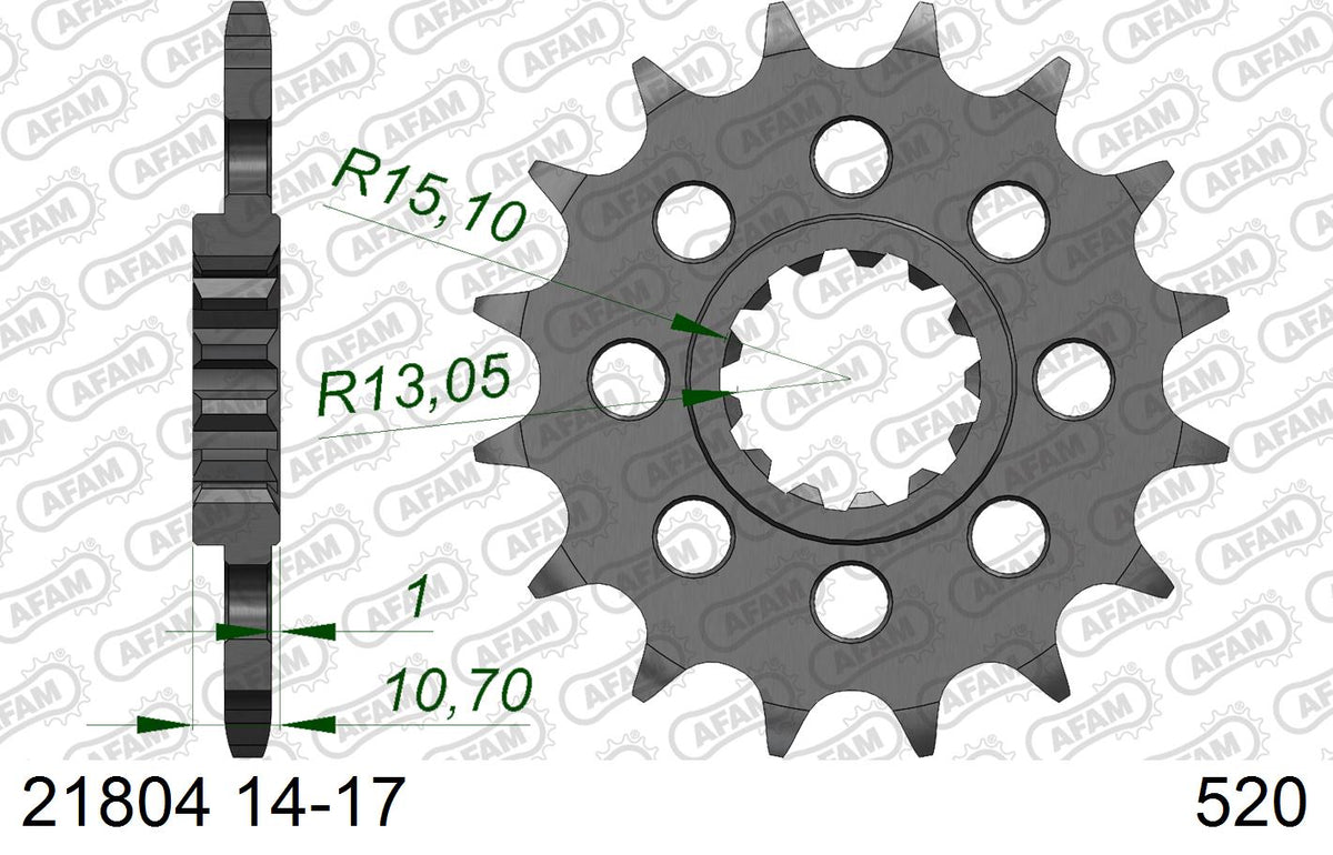 AFAM Front Sprocket, 520 conversion, Steel - 17T (orig size) – Yamaha YZF-R1 1998–2014