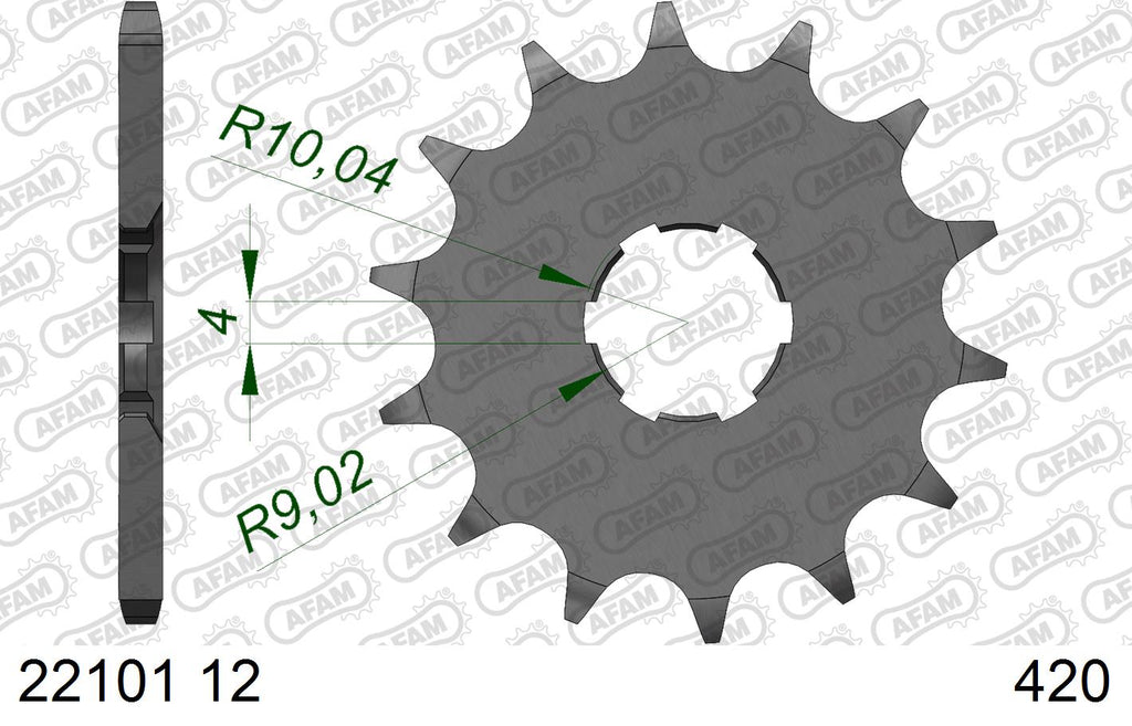 AFAM Front Sprocket, 420 (OE Pitch), Steel - 12T (orig size) (22101-12)