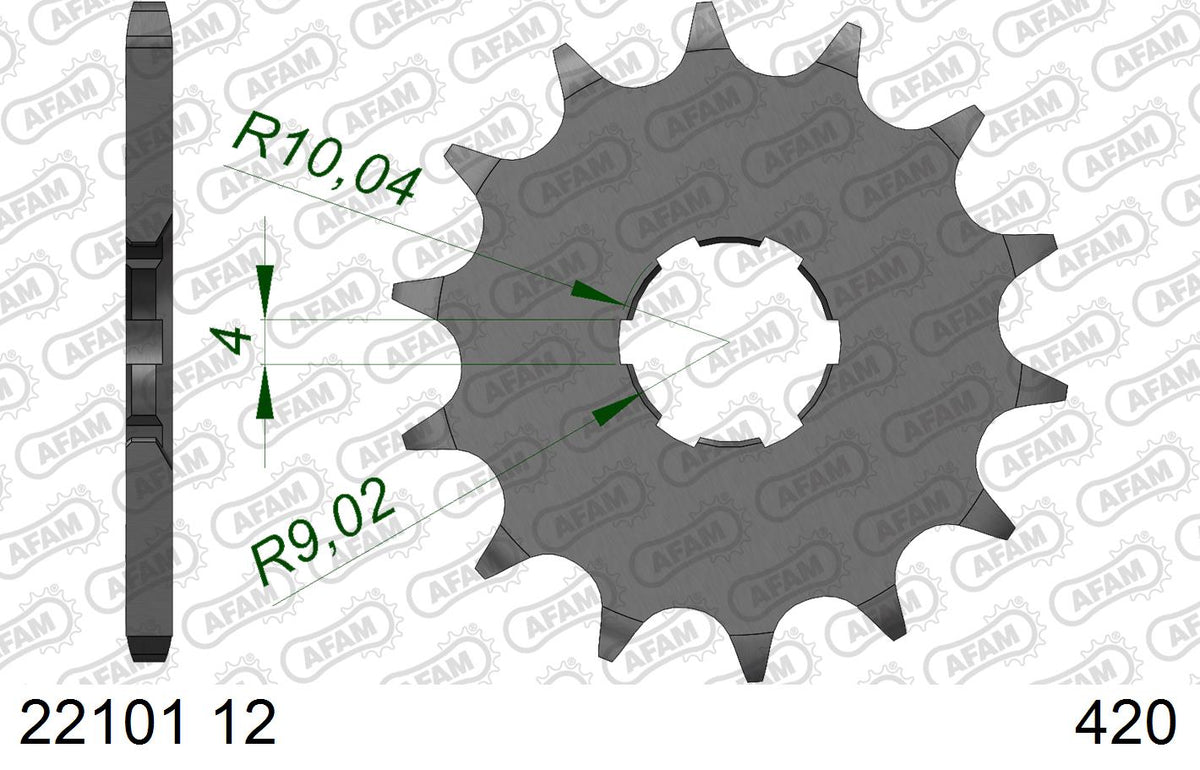 AFAM Front Sprocket, 420 (OE Pitch), Steel - 12T (orig size) (22101-12)