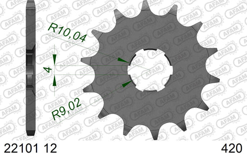 AFAM Front Sprocket, 420 (OE Pitch), Steel - 12T (orig size) (22101-12)