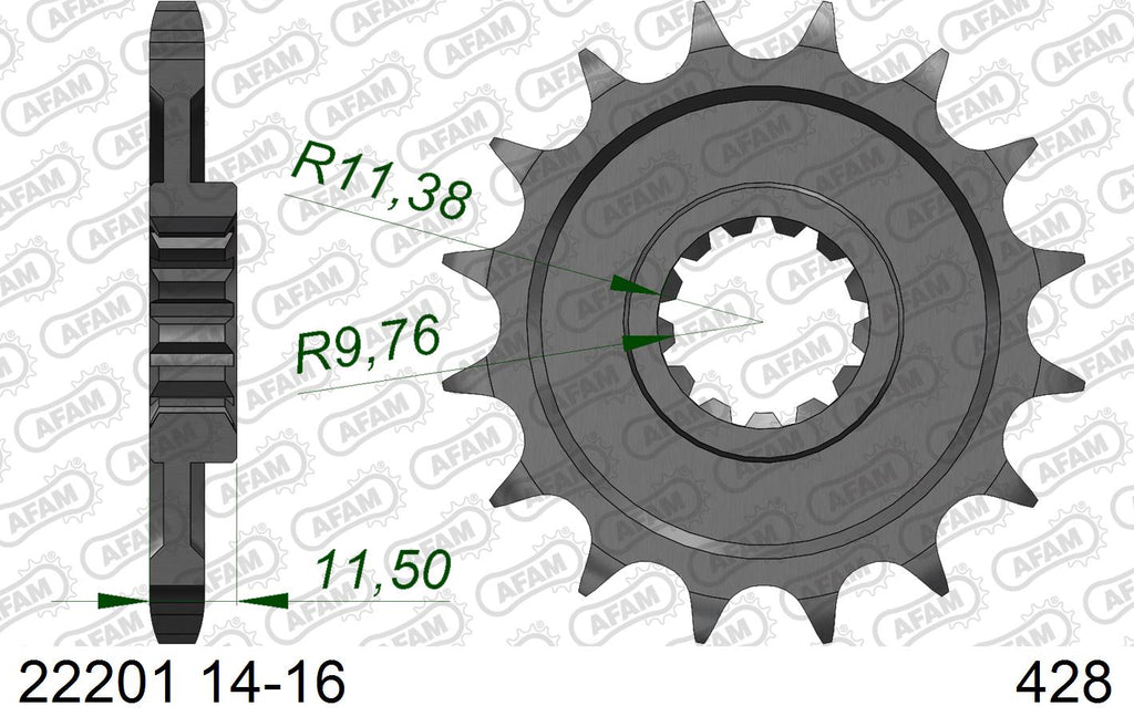 AFAM Front Sprocket, 428 (OE Pitch), Steel - 14T (orig size) – Kawasaki KLX125 2004–2006 / Suzuki DRZ125 2009–2020