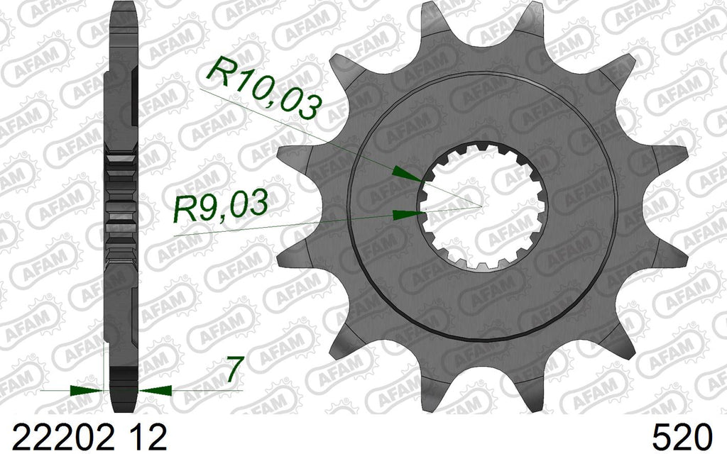 AFAM Front Sprocket, 520 (OE Pitch), Steel - 12T (orig size) – Suzuki PE175 1982–1984 / Suzuki RM125 1984–1983