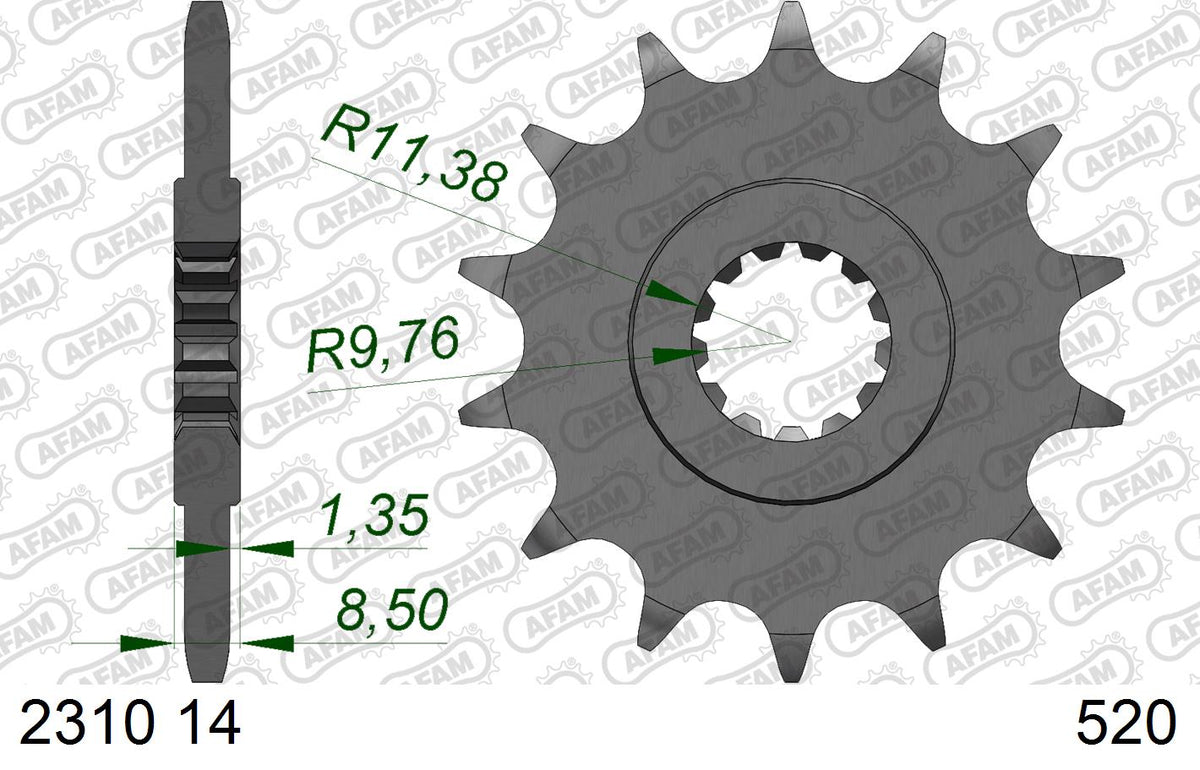 AFAM Front Sprocket, 520 (OE Pitch), Steel - 14T (orig size) (22310-14)