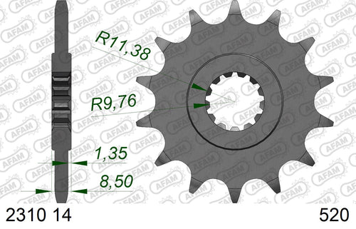 AFAM Front Sprocket, 520 (OE Pitch), Steel - 14T (orig size) (22310-14)