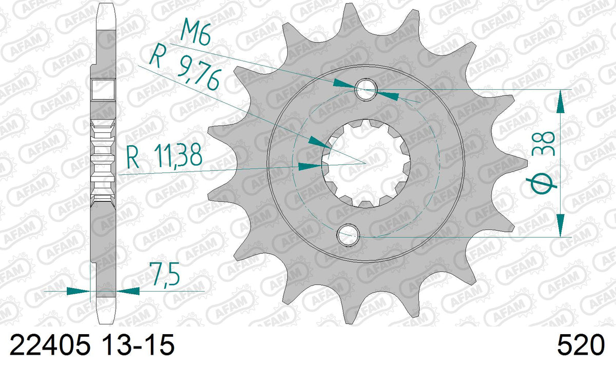 AFAM Front Sprocket, 520 (OE Pitch), Steel - 14T (orig size) (22405-14)