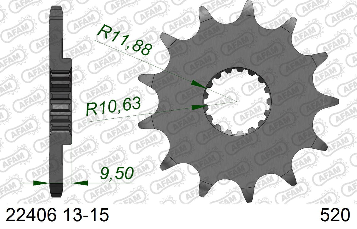 AFAM Front Sprocket, 520 (OE Pitch), Steel - 14T (orig size) – Suzuki RM-X450Z 2010–2017 / Suzuki RM-Z 450 R 2005–2014