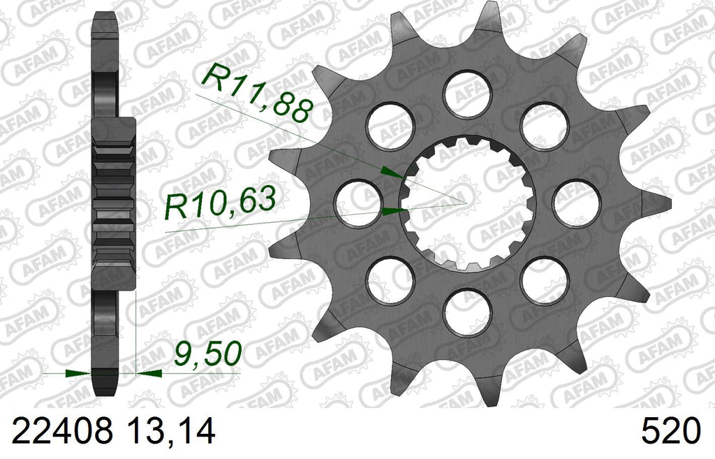 AFAM Front Sprocket, 520 (OE Pitch), Steel - 13T (orig size) – Suzuki RM-Z 450 2017–2026