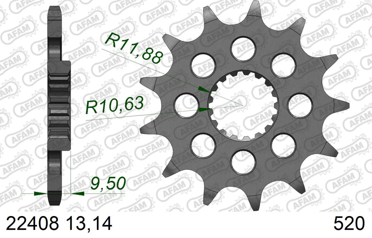 AFAM Front Sprocket, 520 (OE Pitch), Steel - 13T (orig size) – Suzuki RM-Z 450 2017–2026